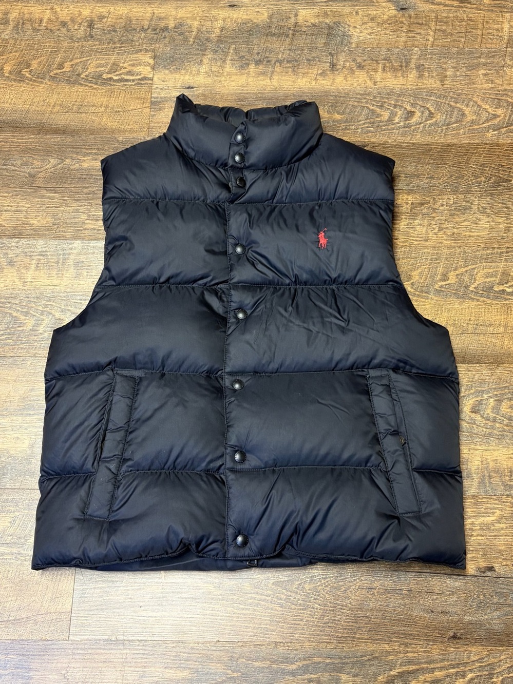 Polo Ralph Lauren Down Filled Puffer Vest Mens Medium Black Zip Snap Vintage